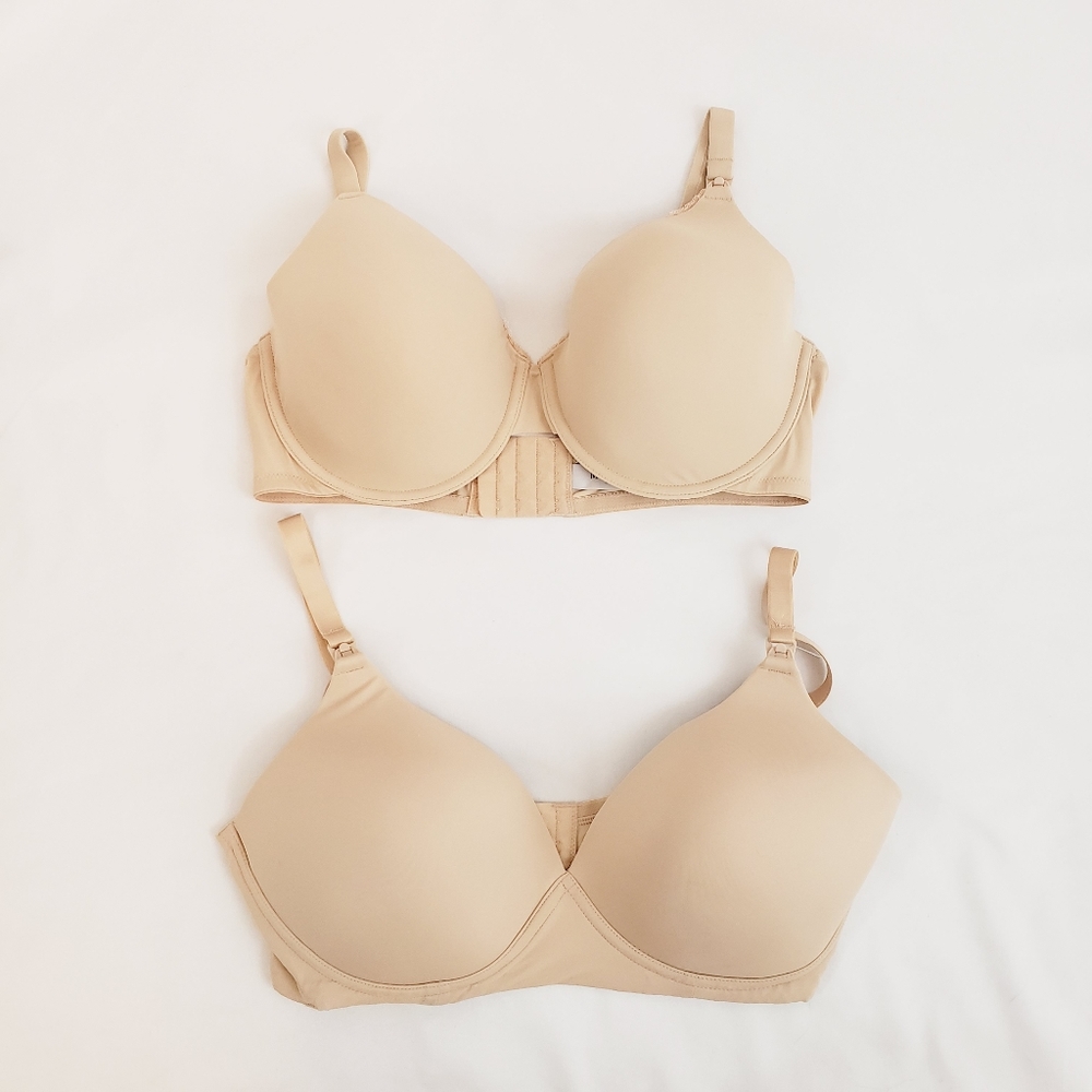 (2) NWOT Motherhood Maternity Wireless Nursing Bras Nude 38DD